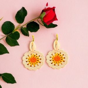 Amani’s Dry Orange with Shell Handmade Crochet Earring